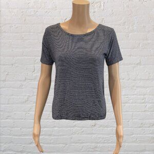 JONES & CO. -- T-Shirt Style Top, Short Sleeves, Black and White Narrow Stripes